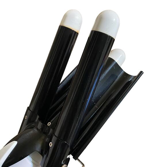 Alure Triple Barrel Ceramic Crimping Waving Wand Digital Curling Iron White - Picture 7 of 16